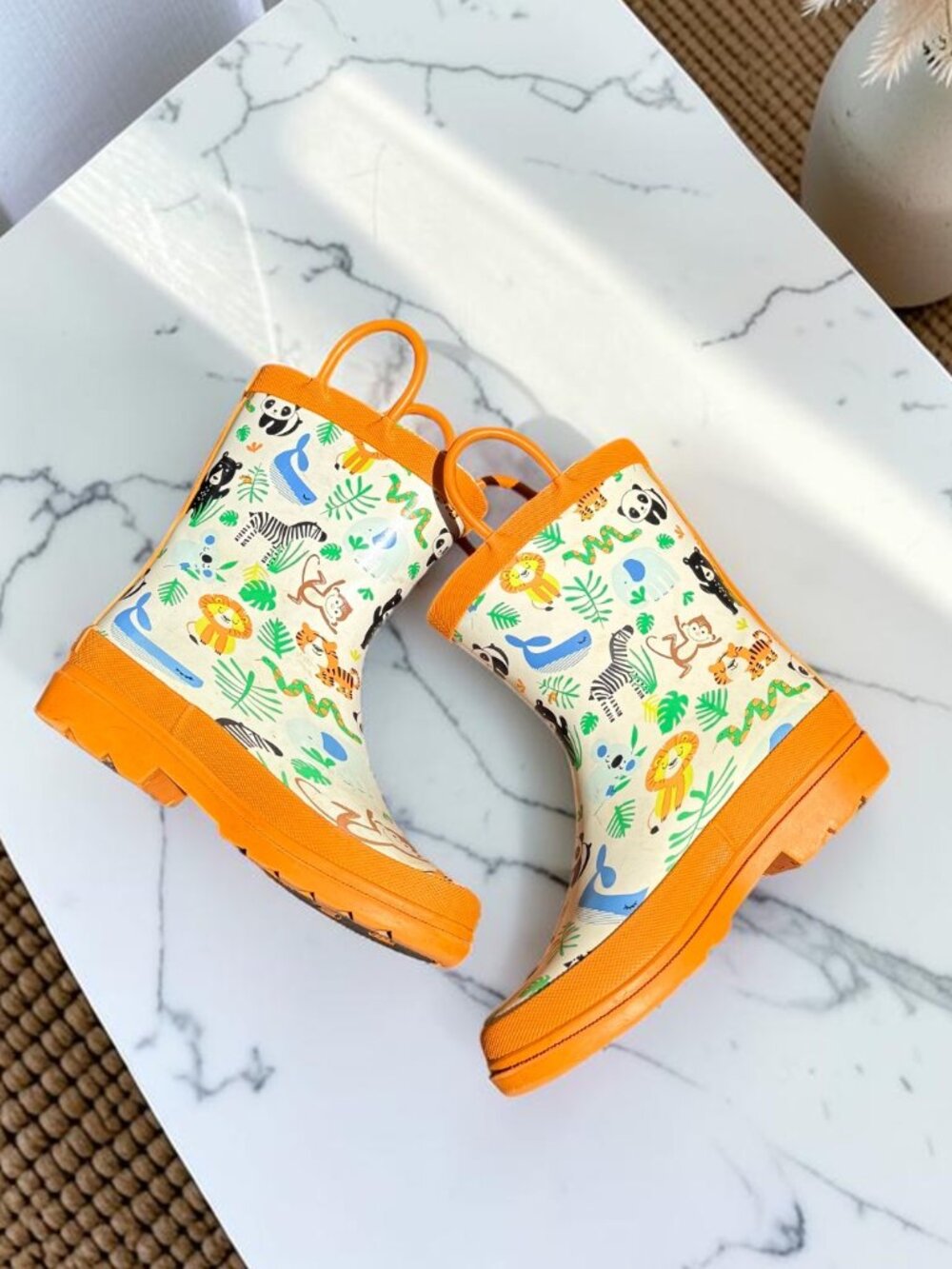 Lily & Dan Kids Safari Jungle Rain Boots Orange Animal Print Waterproof 11/12 - Picture 8 of 13